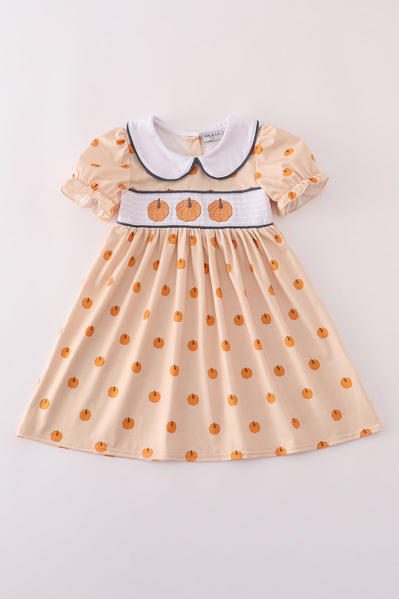 Khaki embroidery smocked dress Abby & Evie Khaki embroidery smocked dress Abby & Evie