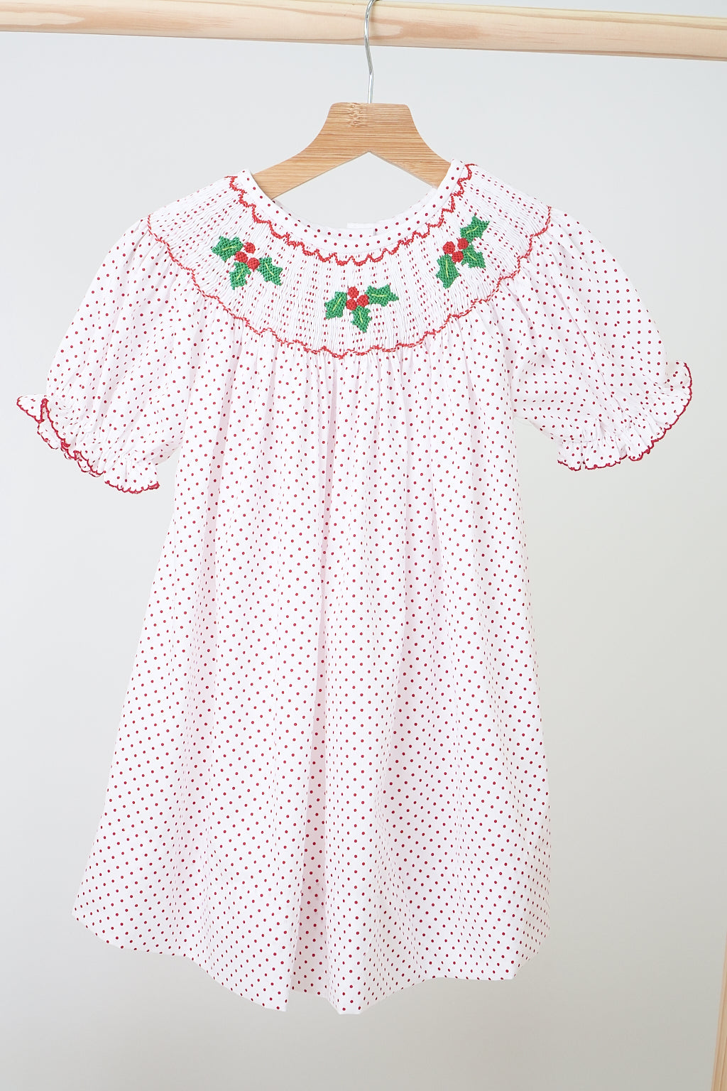 Pink Christmas Bishop Hand Smocked Dot Dress 12M Pink Christmas Bishop Hand Smocked Dot Dress 12M