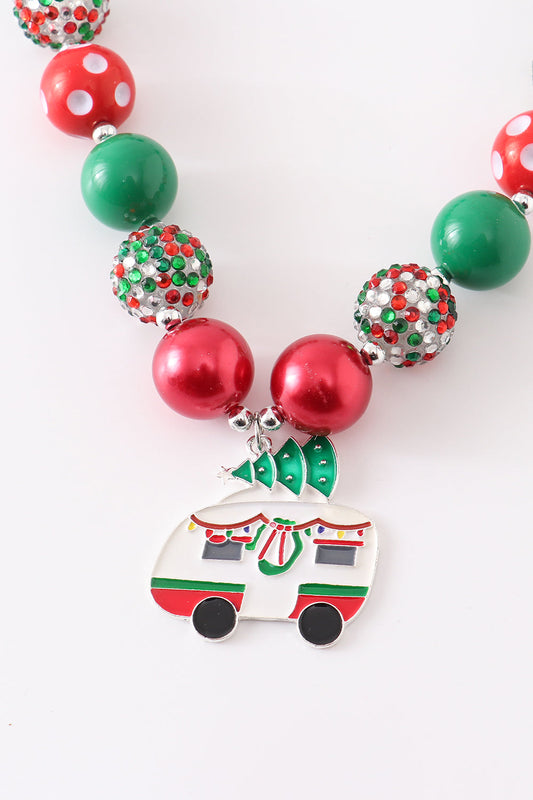 Red green camper pedant chunky necklace