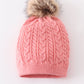 Bubblegum pink cable knit pom pom beanie hat baby toddler adult