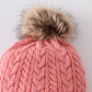 Bubblegum pink cable knit pom pom beanie hat baby toddler adult