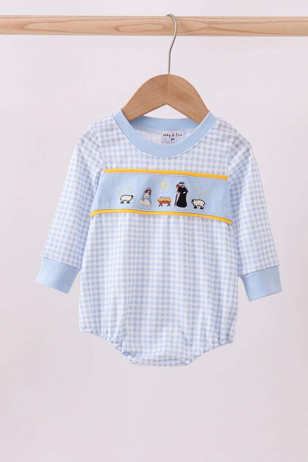 Blue nativity embroidery bubble