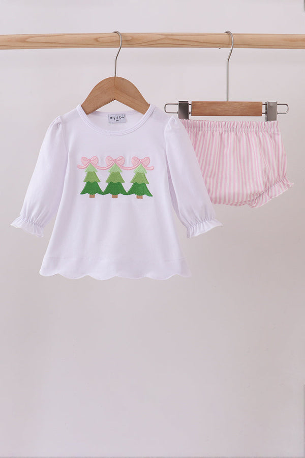 Pink christmas tree embroidery bloomer set