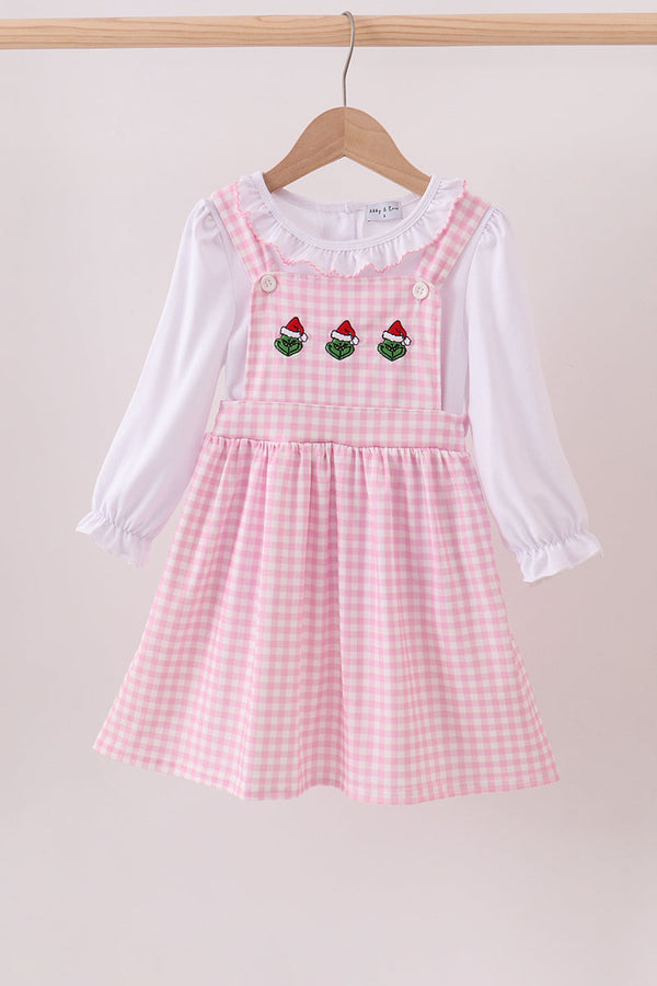 Pink grinch embroidery 2pc set