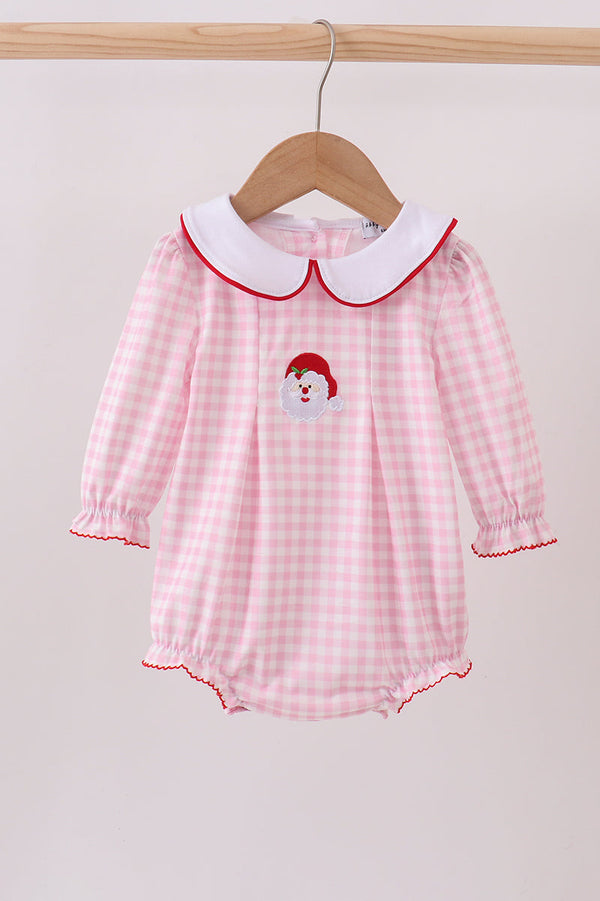 Pink santa claus embroidery gingham bubble