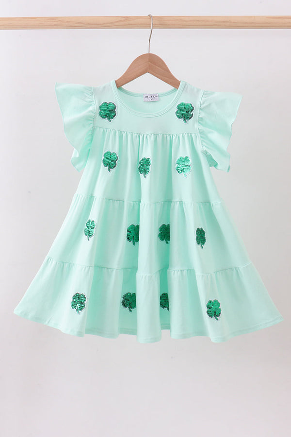 Mint clover sequin ruffle tiered dress
