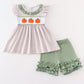 Green plaid french knot pumpkin girl set