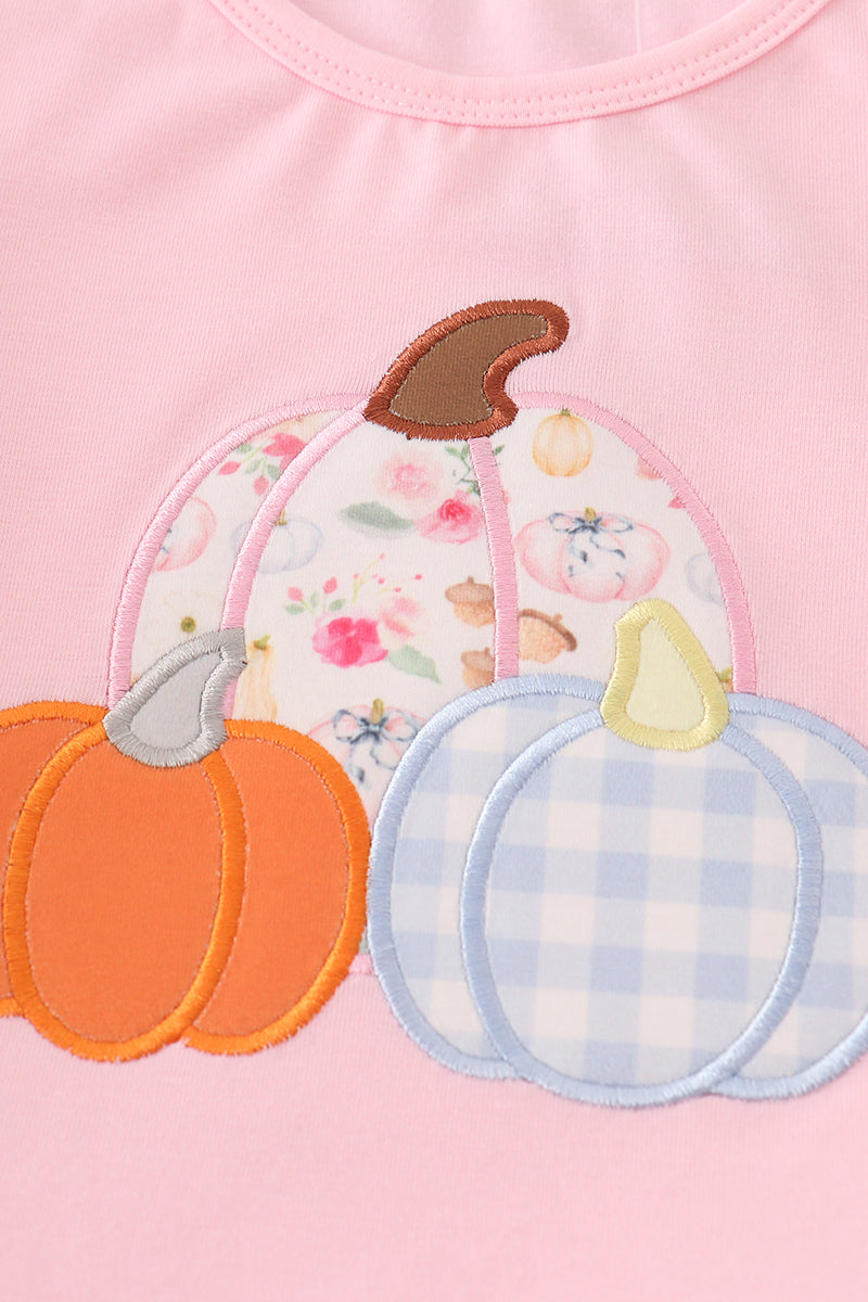 Pink pumpkin applique girl set