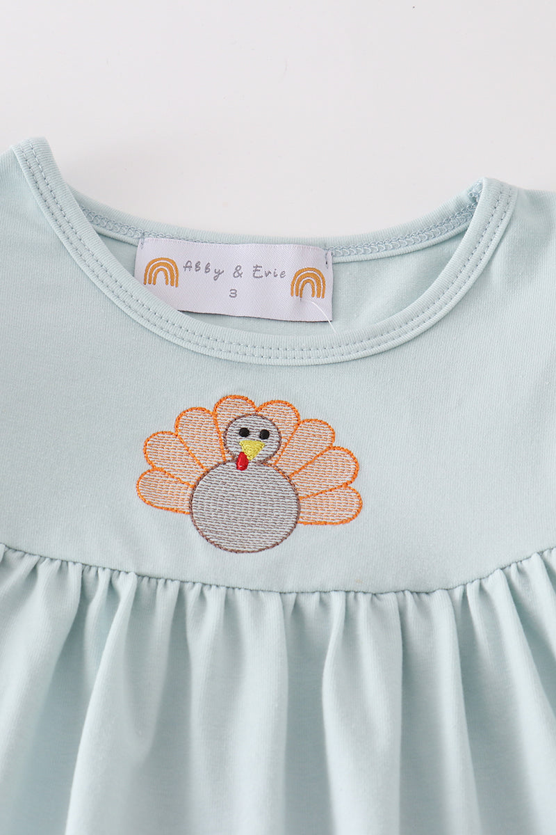 Green turkey embroidery girl set