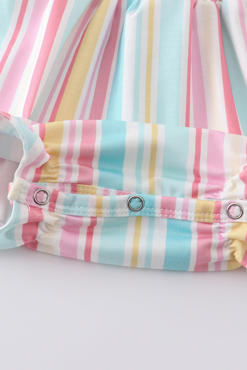 Pink stripe smocked strap girl bubble