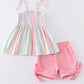 Pink stripe smocked strap girl set