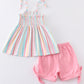 Pink stripe smocked strap girl set