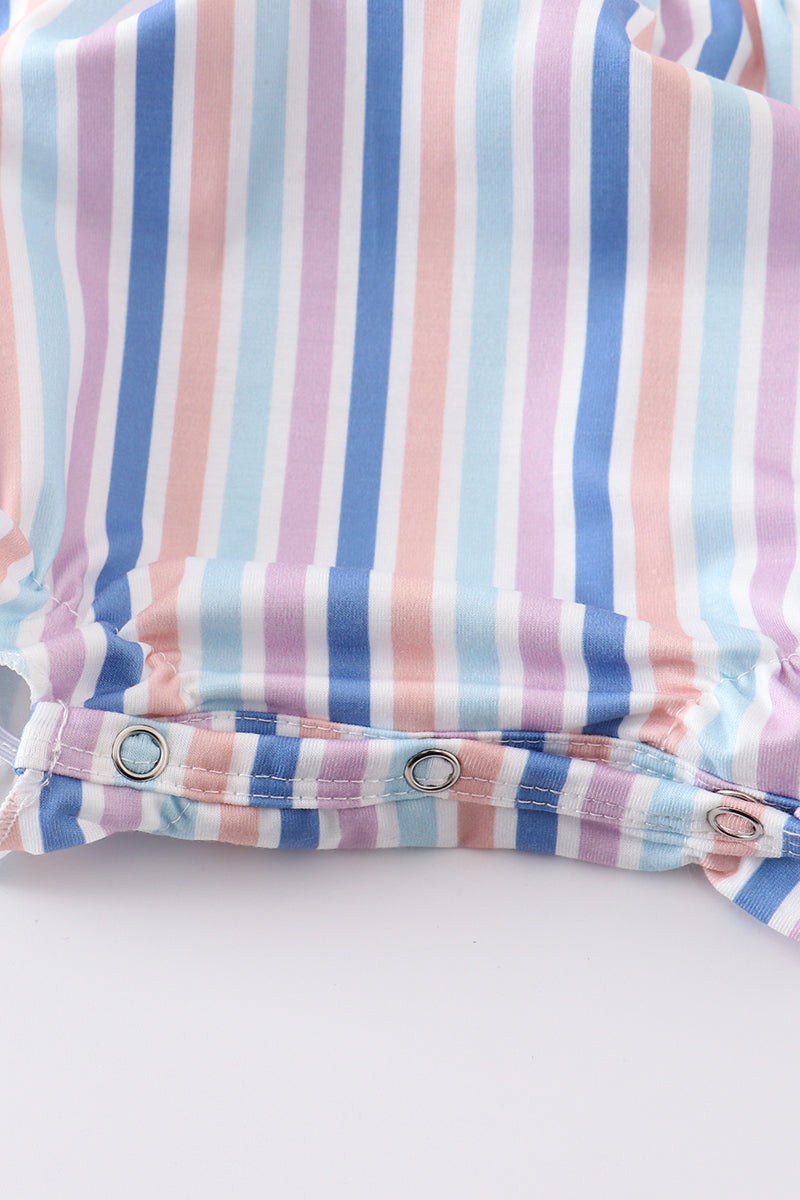 Blue stripe smocked strap girl bubble