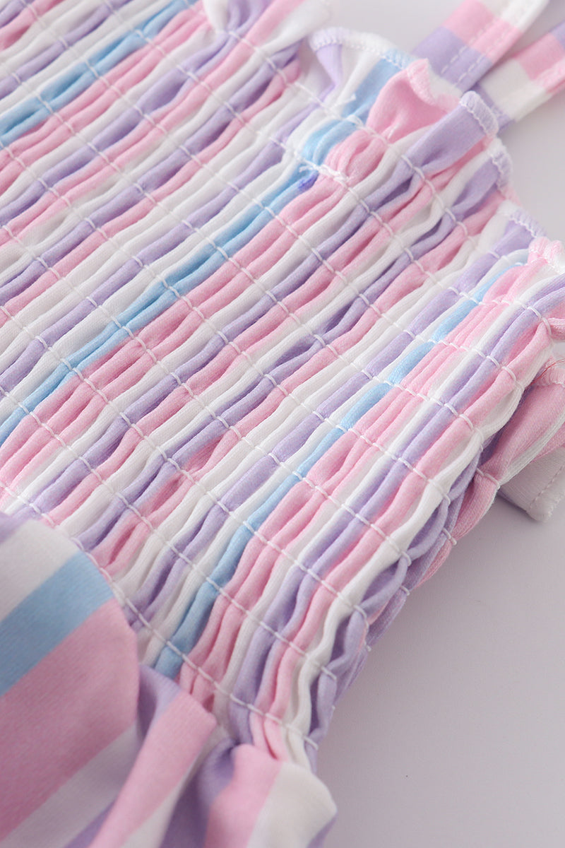 Purple stripe smocked strap girl bubble