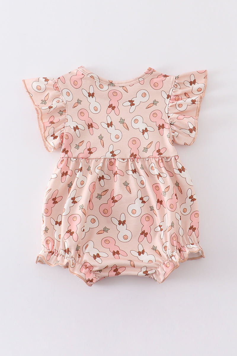 Pink easter bunny print ruffle girl bubble