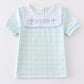 Blue easter plaid he is risen embroidery boy top