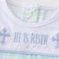 Blue easter plaid he is risen embroidery boy top