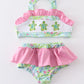 Lily print turtle embroidery girl 2pcs swimwear