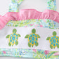 Lily print turtle embroidery girl 2pcs swimwear