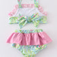 Lily print turtle embroidery girl 2pcs swimwear