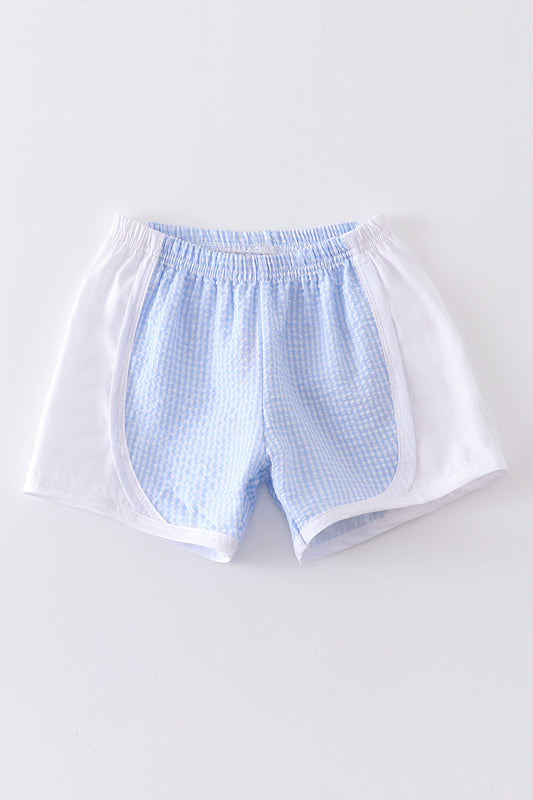 Blue plaid seersucker shorts