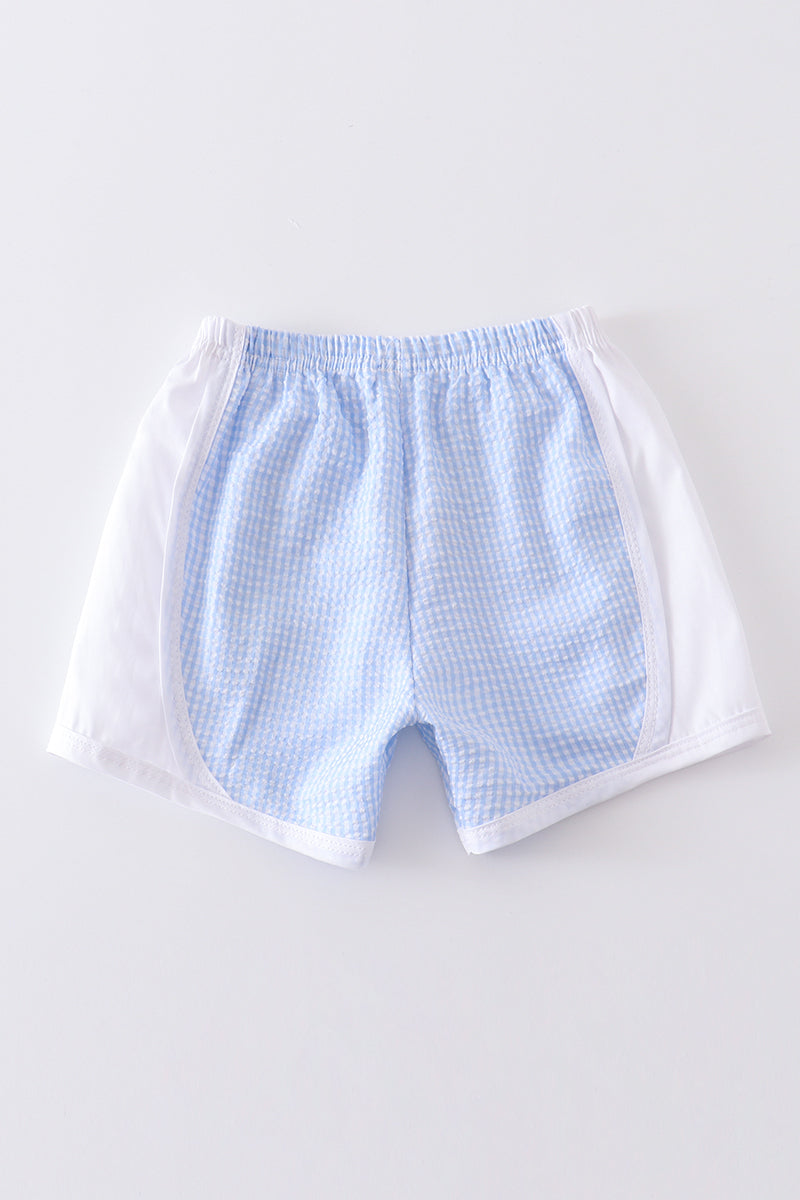 Blue plaid seersucker shorts