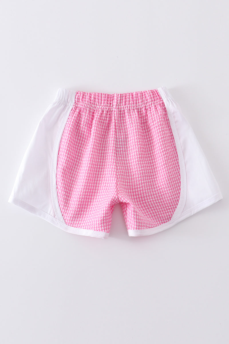 Bubblegum plaid seersucker girl  shorts