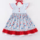 Patriotic day character print plaid ruffle dress