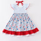 Patriotic day character print plaid ruffle dress