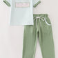 Green pumpkin embroidery stripe boy set