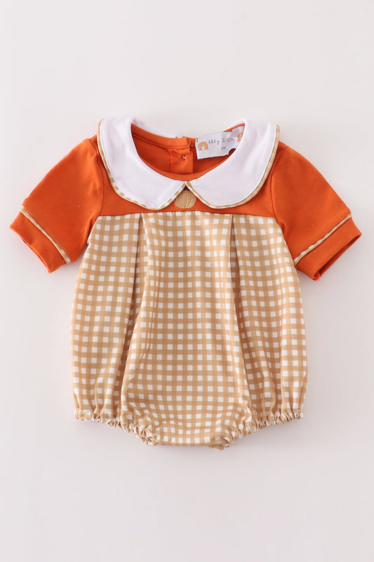 Brown pumpkin applique plaid baby bubble