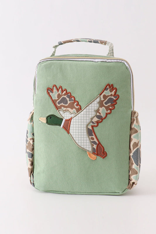 Green camouflage duck applique lunch bag