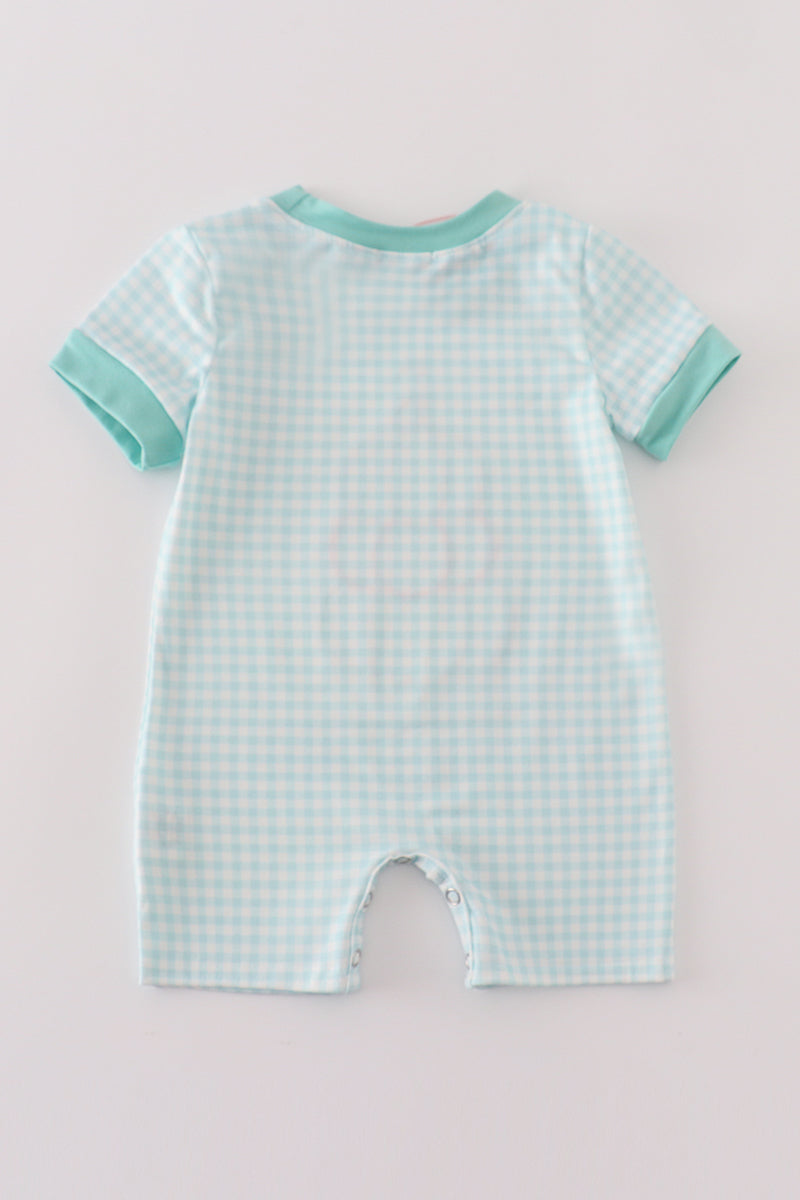 Blue pumpkin applique plaid boy romper