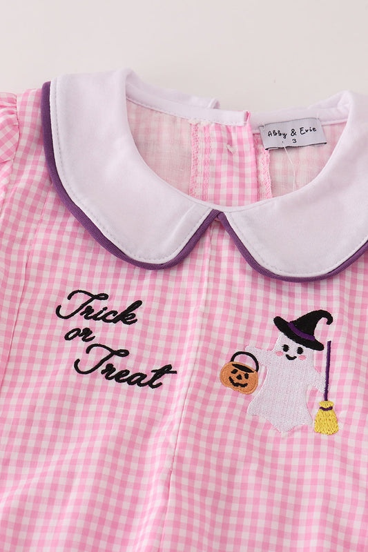 Pink plaid halloween embroidery girl set