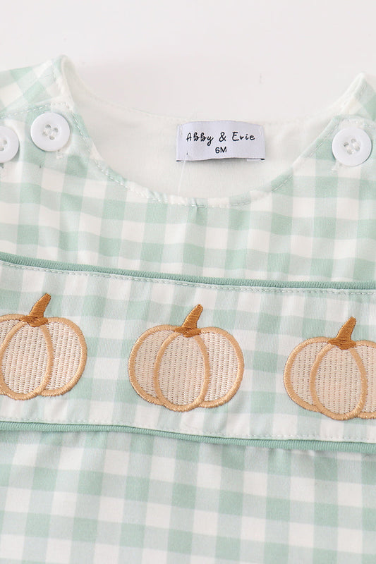 Green gingham pumpkin embroidery boy jonjon