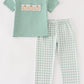 Green gingham pumpkin embroidery boy set