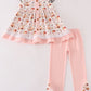 Coral pumpkin print girl set