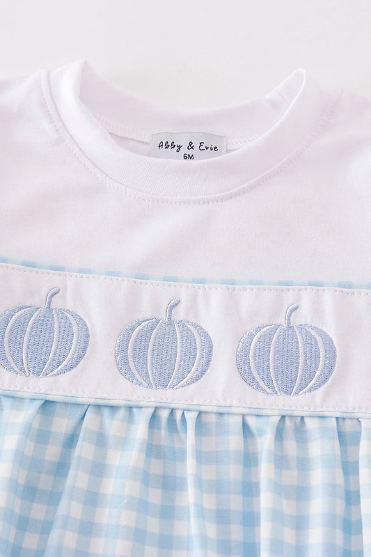 Blue pumpkin embroidery plaid boy bubble