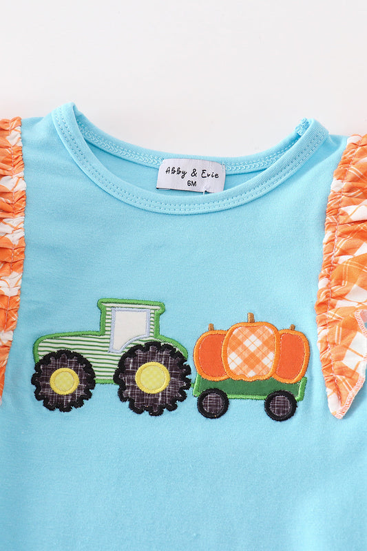 Blue truck pumpkin applique girl bubble