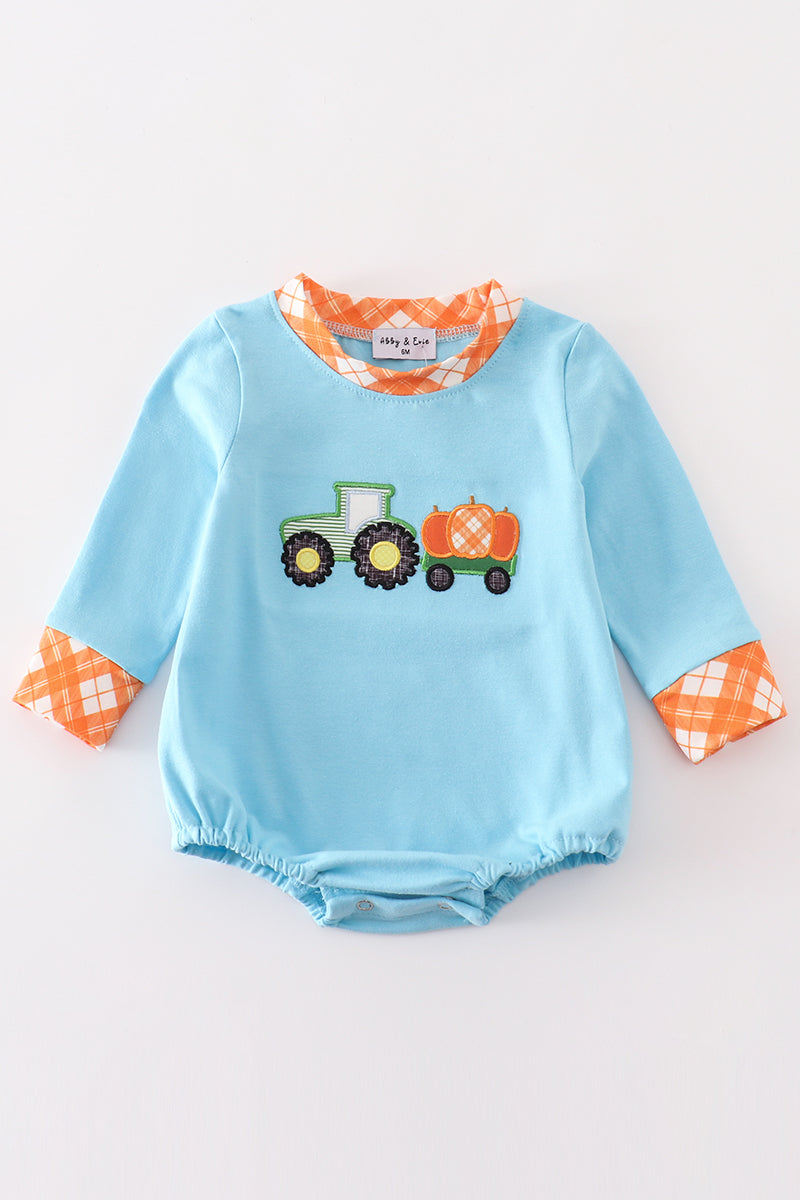 Blue truck pumpkin applique boy bubble