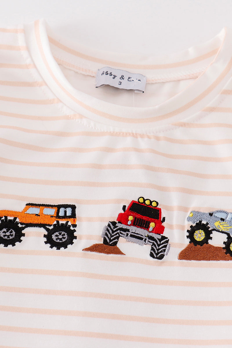 Stripe vehicle embroidery boy set