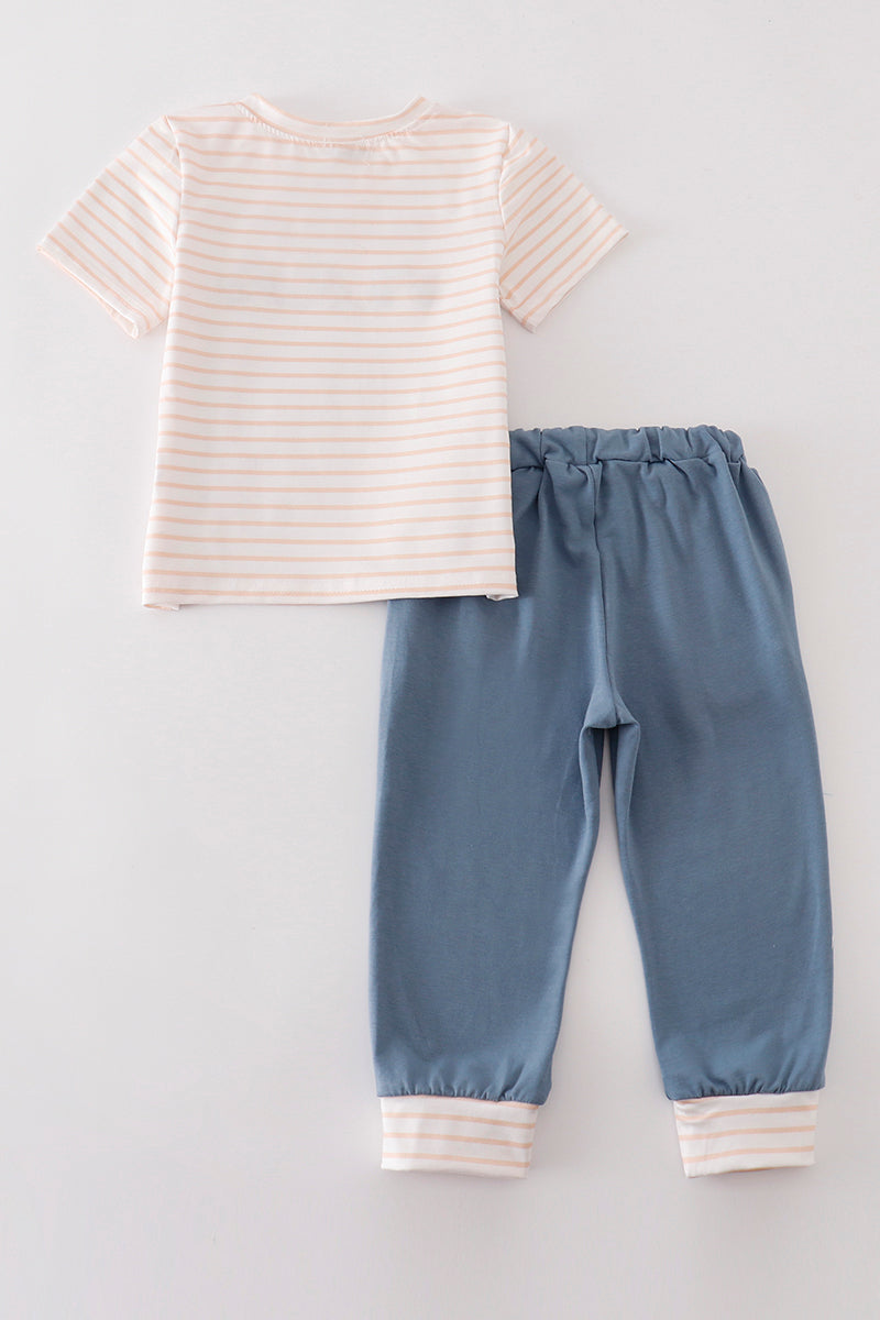 Stripe vehicle embroidery boy set