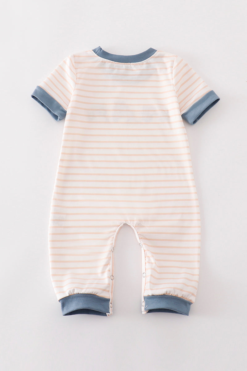 Stripe vehicle embroidery boy romper