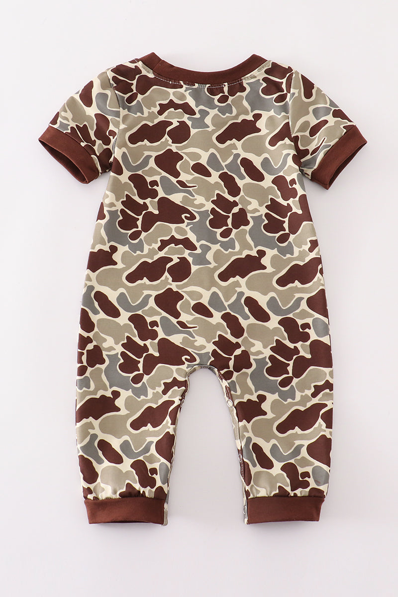 Brown camouflage boy romper