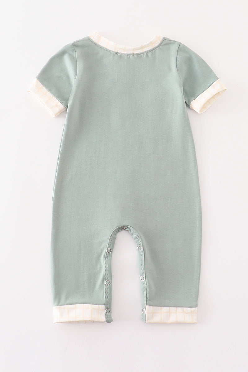 Green pumpkin embroidery boy romper