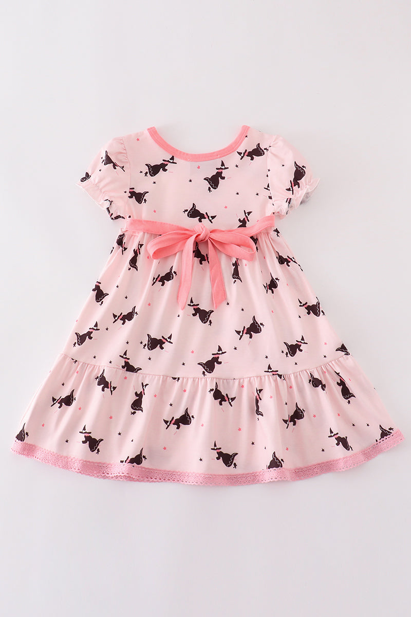 Pink bat print tiered dress