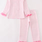 Pink pumpkin embroidery plaid girl set