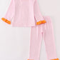 Pink halloween ghost pumpkin embroidery girl set