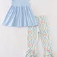 Blue pumpkin embroidery girl ruffle pants set