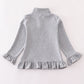 Grey character embroidery zip girl pullover